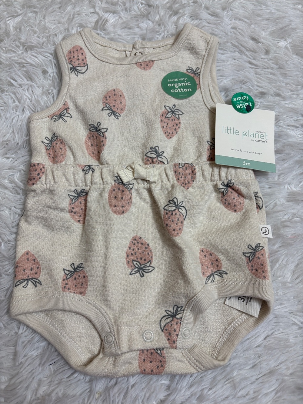 NWT Organic Little Planet By Carter’s Strawberry Print One Piece Size 3M
